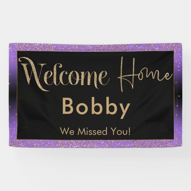 Welcome Home Gold Confetti, Purple & Black Ombre Banner (Horizontal)