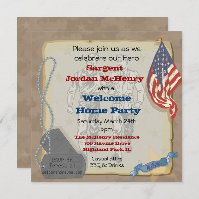 Welcome Home Hero Military Party Invitation (Front/Back)