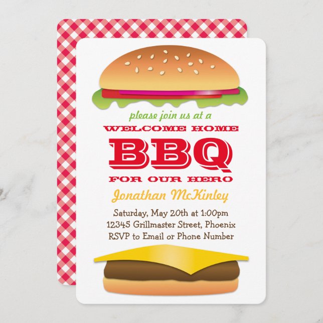 Welcome Home Hero Party Burger and BBQ Invitation (Front/Back)