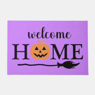Welcome Home Jack O'Lantern Halloween Broom Witch Doormat