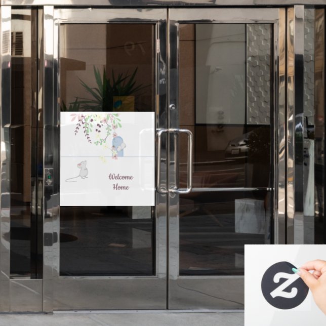 Welcome Home Mice in House Custom Text  Window Cling (Office Door)