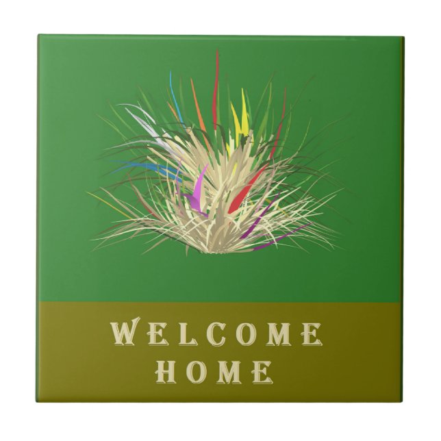 Welcome home mixed art patterns purple black tile (Front)