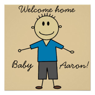 Welcome Home New Baby Boy Name Cute Stick Figure Poster