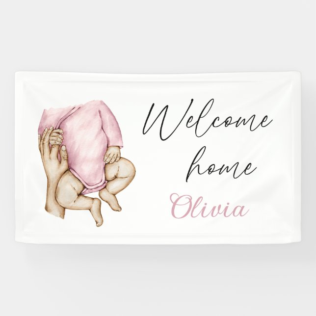Welcome home newborn baby girl banner (Horizontal)