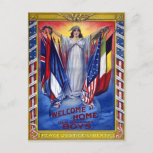 Welcome Home Our Gallant Boys Vintage WWI Poster Postcard