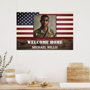 Welcome home party Soldier Custom Photo USA flag Poster