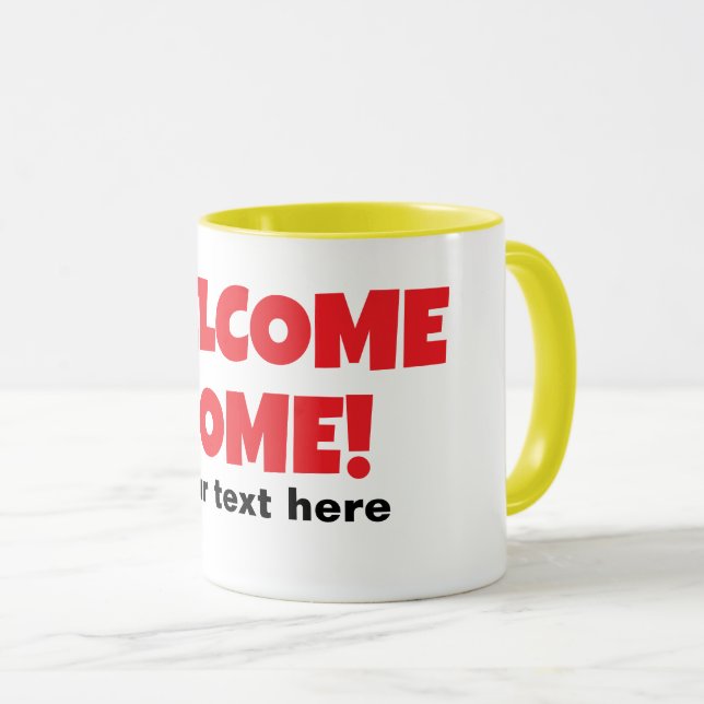 Welcome home personalised coffee mug gift (Front Right)