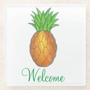 Welcome Home Pineapple Hospitality Housewarming Glass Coaster
