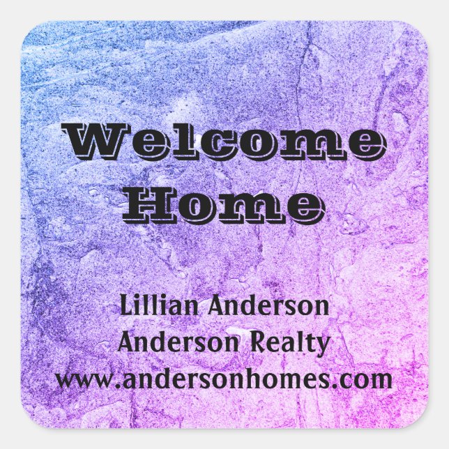 Welcome Home Pink Blue Marbled Real Estate Realty Square Sticker (Front)