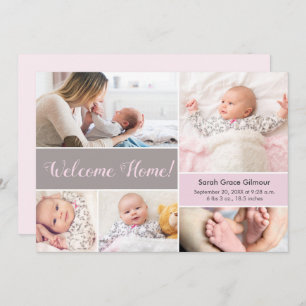 Welcome Home Pink Grey Custom baby girl photo  Thank You Card