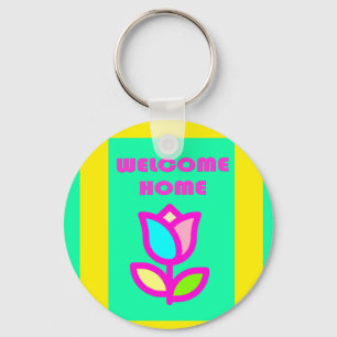 WELCOME HOME PURPLE AND YELLOW DESIGN KEYCHAIN