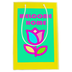 WELCOME HOME PURPLE AND YELLOW DESIGN MEDIUM GIFT BAG