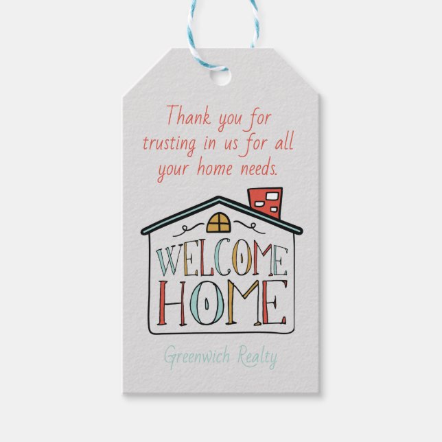 Welcome Home Real Estate Client Gift Tag Label (Front)