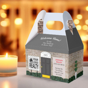 Welcome Home Realtor Logo White Brick House Favour Box