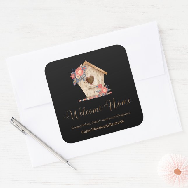 Welcome Home Realtor Personalised in Black Colour Square Sticker (Envelope)