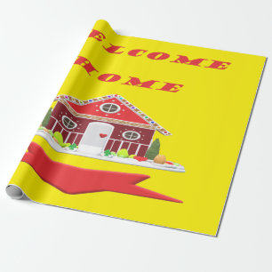 WELCOME HOME RED AND CANARY YELLOW DESIGN WRAPPING PAPER