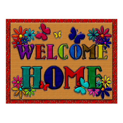 Welcome Home Sign Butterfly Floral Postcard | Zazzle