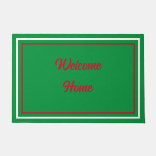 Welcome Home Simple Green Red & White Front Door Doormat
