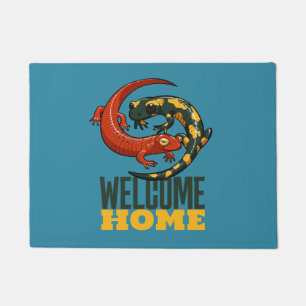 Welcome Home Smiling Salamanders Cartoon Doormat