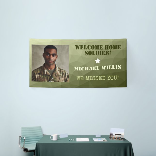  Welcome home Soldier Custom name Photo Army green Banner (Tradeshow)