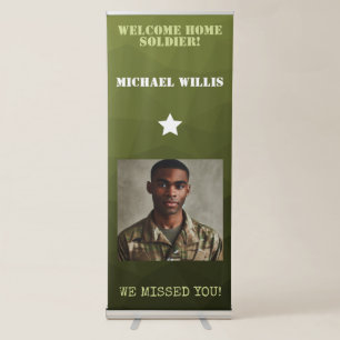 Welcome home Soldier Custom name Photo Army green Retractable Banner