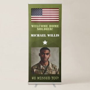 Welcome home Soldier Custom name Photo Army green Retractable Banner