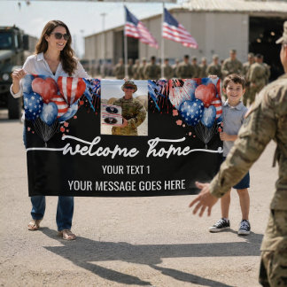 Welcome Home Soldier Patriotic Photos Custom Black Banner
