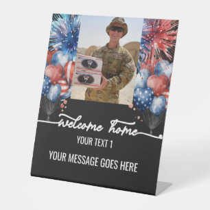 Welcome Home Soldier Patriotic Photos Custom Black Pedestal Sign