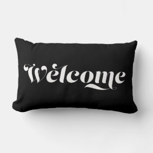 Welcome Home Stylish Calligraphy Black & White Lumbar Cushion