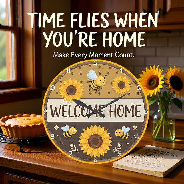 Welcome Home Sunflower Bee Large Clock (Creator Uploaded)