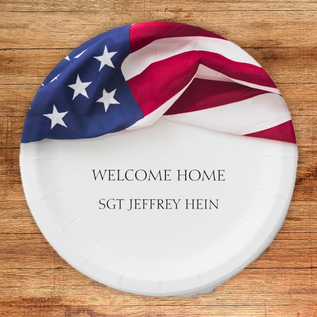 Welcome Home USA Flag Military Rank Celebration Paper Plate (Creator Uploaded)