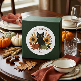 Welcome Home Vintage Botanicals Autumn Black Cat Classic Round Sticker