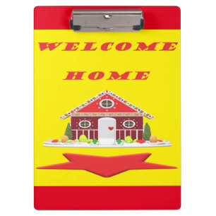 Welcome home with house red yellow colours     clipboard