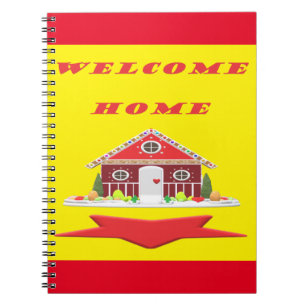 Welcome home with house red yellow colours notebook