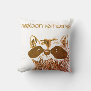 Welcome Home Woodland Gold Racoon Cushion