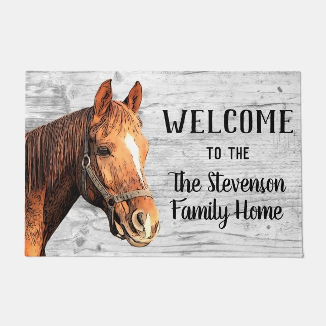 Welcome Horse Stables Animal Family Name Home Doormat (Front)