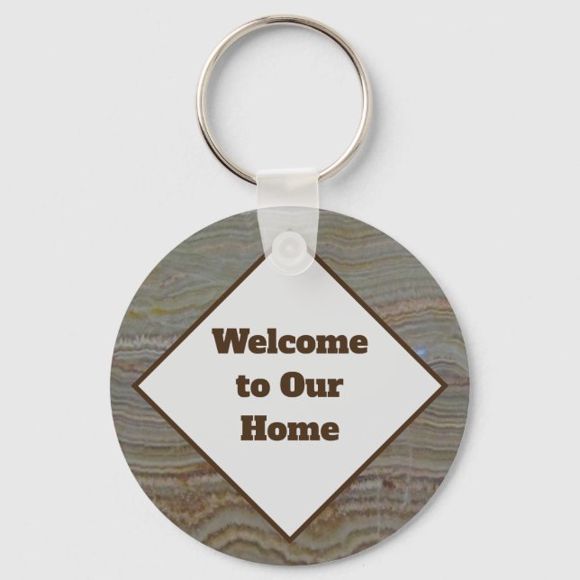 Welcome House Rental Guest Brown Green Onyx Key Ring (Front)