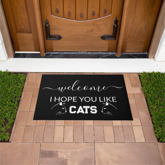 Welcome I Hope You Like Cats Modern Black Doormat (Outdoor)