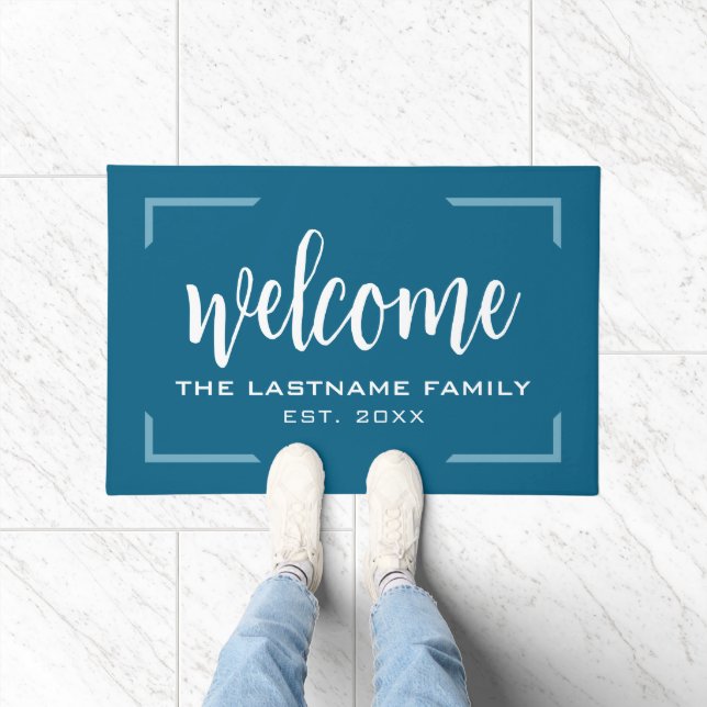 Welcome in Big Script with Family Name Date Doormat (Indoor)