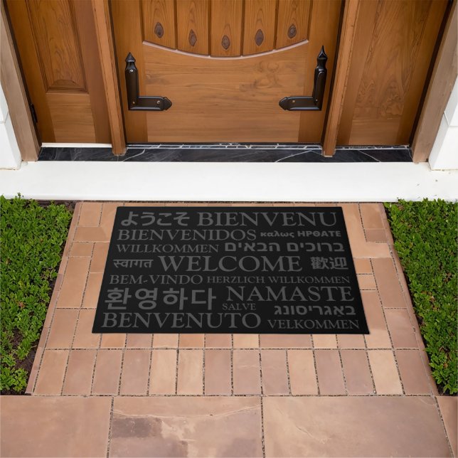 Welcome in different languages black grey elegant doormat (Outdoor)