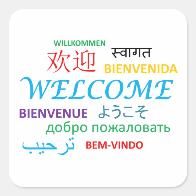 Welcome in Different Languages Willkommen Bienveni Square Sticker (Front)