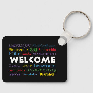 Welcome in Many Languages Black Colourful Key Ring