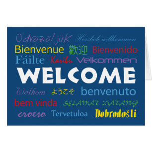 Welcome in Many Languages Blue Personalise