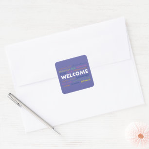 Welcome in Many Languages Colourful Peri Modern Square Sticker