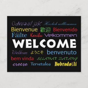 Welcome in Many Languages Colourful Postcard