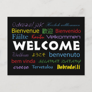 Welcome in Many Languages Colourful Postcard