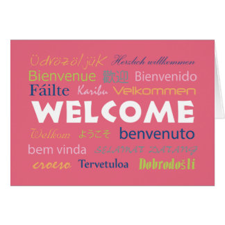 Welcome in Many Languages Pink Cute Personalise