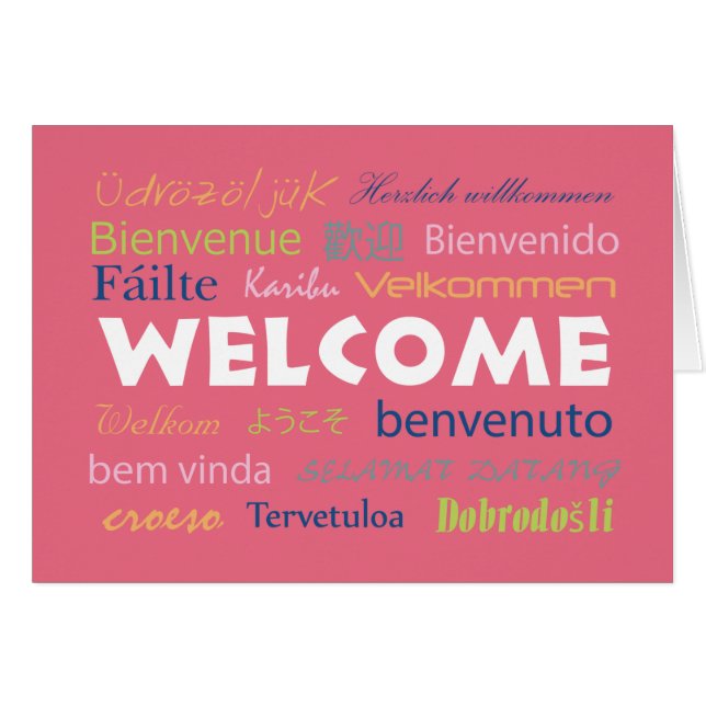 Welcome in Many Languages Pink Cute Personalise (Front Horizontal)
