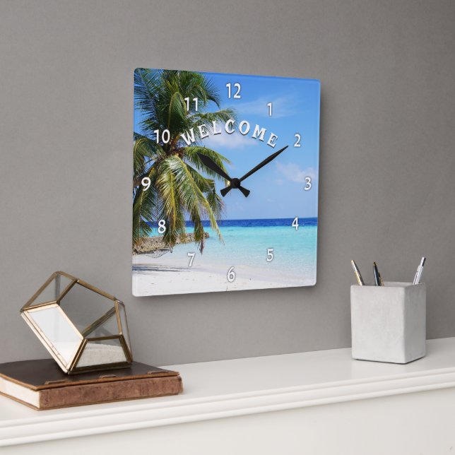 Welcome Island Beach Palm Tree Wall Clock (Office)