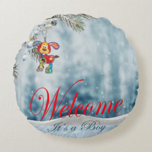 Welcome its a Boy Round Cushion